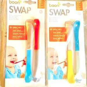 New Boon SWAP 2-IN-1 Feeding Spoon Blue/Orange & Blue/ Yellow  4M & up